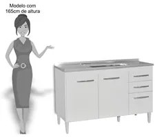 Balcão Gabinete 120cm Suécia sem Tampo 3 Portas 2 Gavetas Branco - Lum