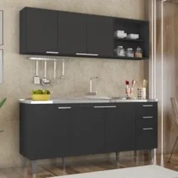 Armário de Cozinha CP10 Com Pia 180cm Pérola Z34 Preto      - Mpozenat
