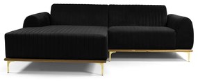 Sofá 3 Lugares Lisboa D07 com Chaise Esquerda 230cm Veludo Preto - D'Rossi