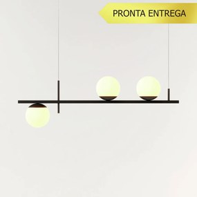 Pendente Three Gud Retângular 26X12X80Cm Alumínio E Globo Ø12Cm Fosco... (CHAMPANHE, FOSCO)