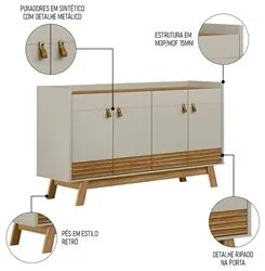 Buffet Aparador Para Sala 4 Portas Luzzo L06 Nature/Off White - Mpozen