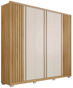 Guarda Roupa Casal 268cm Bravus 6 Portas de Bater com 4 Gavetas MDP Buriti/OffWhite G11 - Gran Belo