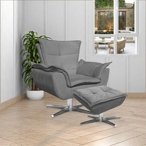 Poltrona Decorativa Base Giratória Cromada Charger Suede Grafite G19 - Gran Belo