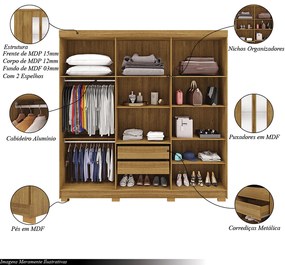 Guarda Roupa Casal Doral 6 Portas de Bater 2 com Espelhos 2 Gavetas Nature G98 - Gran Belo