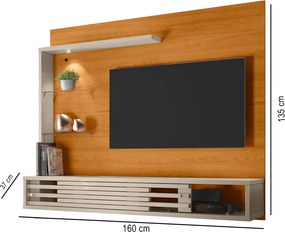 Painel TV 50 Pol 160cm Bancada Suspensa Sala Ravian Cinamomo/Off White M20 - D'Rossi