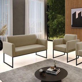 Sofá Namoradeira com Poltrona Base Industrial Preto Marisa Suede Marrom Rato D03 - D'Rossi