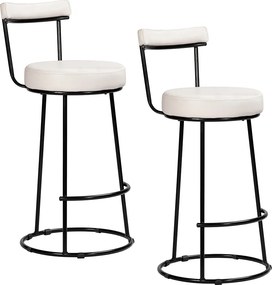 Banqueta Alta Cozinha 70cm Encosto Industrial Aço Kit 2 Ziria Pu S02 - D'Rossi - Off White