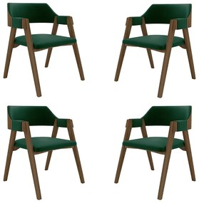 Kit 4 Cadeiras Sala de Jantar e Jogos Carteados Madeira Maciça Poker Veludo Verde/Nogueira G42 - Gran Belo