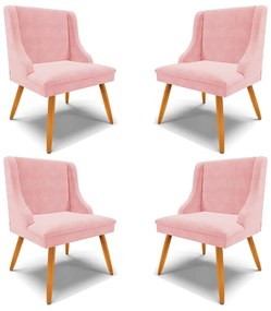 Kit 4 Cadeiras Decorativas Sala de Jantar Pés Palito de Madeira Firenze Suede Rosa Bebê/Natural G19 - Gran Belo