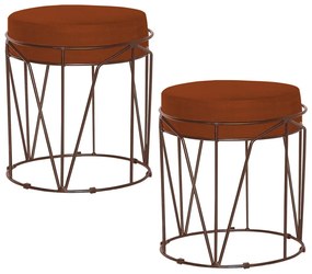 Kit 2 Puffs Decorativo Sala de Estar Base Bronze Chloe Suede Telha G41 - Gran Belo