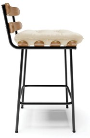 Kit 02 Banquetas Costela Corino Bege Base Metálica Preto - D'Rossi