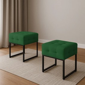 Puff Sala Decorativo Industrial Kit 2 Elisa Suede D03 - D'Rossi - Verde