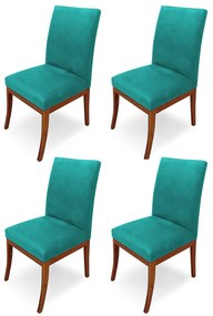 Conjunto 4 Cadeiras Raquel para Sala de Jantar Base de Eucalipto Suede Azul Tiffany