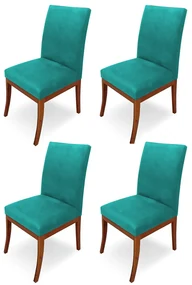 Conjunto 4 Cadeiras Raquel para Sala de Jantar Base de Eucalipto Suede Azul Tiffany