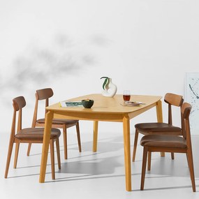 Conjunto Mesa de Jantar Lalá Retangular Carvalho Americano - 1,80mx1m + 4 Cadeiras Nord Encosto Madeira - Cognac - Conjunto Mesa de Jantar Lalá Retangular 1,80mx1,00m Carvalho Americano + 4 Cadeira Lótus Encosto Palha Larga Assento Linne Cinza