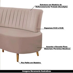 Sofá Living Katara 1,60M 2 Lugares Pés Madeira Mel Veludo Rosê G33 - Gran Belo