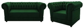 Kit Poltrona e Namoradeira Chesterfield Ana Suede Verde - ADJ Decor