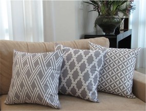 3 Capas para Almofadas Soft Veludo Geométrico Cinza 43x43cm