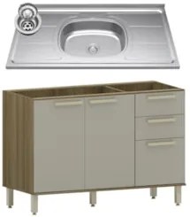 Balcão de Cozinha Com Pia Inox 120cm Nádia Mocca/Avelã L01 - Mpozenato