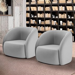 Kit 2 Poltronas Decorativas  Sala de Estar Clarke Veludo Cinza G45 - Gran Belo