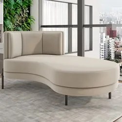 Chaise Longue Divã 164cm Braço Esquerdo Logus D06 Veludo Bege - Mpozen