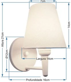 Arandela Cone Md-2004 Base Branco Cúpula em Tecido 14/14x07cm Rustico Bege - Bivolt