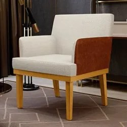 Poltrona Decorativa Sala de Estar e Recepção Vitória W01 Linho Bege/Si