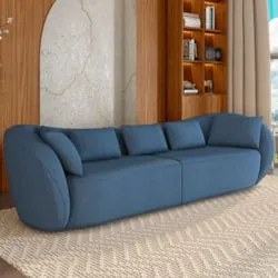 Sofá 3 Lugares 252cm Orgânico Pé Madeira Yume Linho Azul Z55 - Mpozena