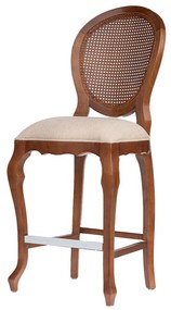 Banqueta Delicate Assento c/mola Encosto Palha - Freijó - Tecido Linho Doré e Palha Pintada Sextavada Kleiner