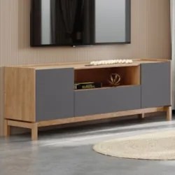 Rack TV 50 Pol 180cm 2 Portas 1 Gaveta Tauari/Grafite F07   - Mpozenat