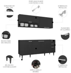 Armário de Cozinha CP01 Para Pia 180cm Pérola Z34 Preto     - Mpozenat
