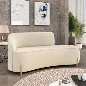 Sofá 3 Lugares Orgânico 180cm Pé em Aço Dourado Morgan Veludo D03 - D'Rossi - Bege