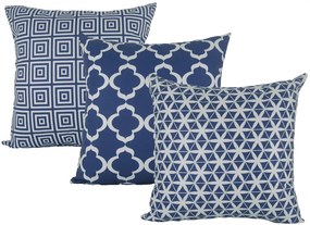 3 Capas para Almofadas Confort Veludo Geométrico Azul 50x50cm