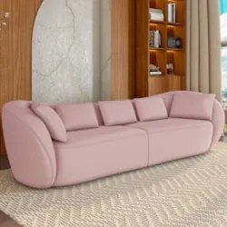 Sofá 3 Lugares 252cm Orgânico Pé Madeira Yume Veludo Rose Z55 - Mpozen