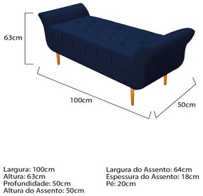 Recamier Estofado Ari 100 cm Solteiro Suede Azul Marinho - ADJ Decor