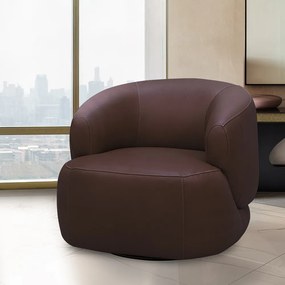 Poltrona Decorativa Verona Sala de Estar Base Giratória em Aço Couro Marrom Chocolate G88 - Gran Belo