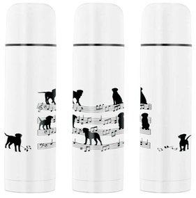 Garrafa Térmica 500ml Cachorro Musical Cromado Água Café Chá - Branco