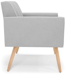 Poltrona Viena Gomada Suede Cinza Pés Palito Natural - D'Rossi