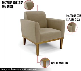 Kit 2 Poltronas Decorativas Isabella Pés Fixo em Madeira Castanho Suede Nude G19 - Gran Belo