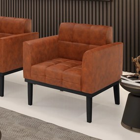 Poltrona Decorativa Karen Pés Fixo em Madeira Preto Pu Nozes G19 - Gran Belo