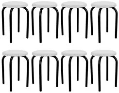 Kit 8 Banquetas Baixas Empilháveis em Aço Maviê Sintético Branco/Preto