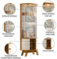 Balcão Buffet Mônica 183cm e Cristaleira Melina M01 Naturale/Off White