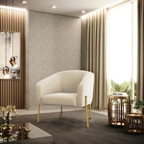 Poltrona Decorativa Pé de Ferro Dourado Stella Veludo D03 - D'Rossi - Bege