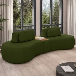 Sofá 4 Lugares 285cm Orgânico Com Mesa Mellanie Linho Verde Z32 - Mpoz