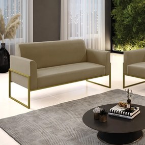 Sofá Namoradeira Base Industrial Alta Dourado Marisa Suede D03 - D'Rossi - Marrom Rato