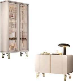 Conjunto Decorativo 1 Cristaleira e 1 Buffet Texas/Bambino Off White G26 - Gran Belo 