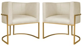 Kit 2 Poltronas Dália Luxo Moderna Estofada Design Sofisticado com Base de Ferro Dourado Bouclé
