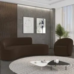 Sofá 4 Lugares 220cm Wendi e Poltrona Steve Suede Marrom I01  - Mpozen