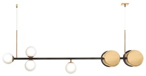 Pendente Eclipse Misto Assimetrico 120X10X43Cm Com Globos Ø10Cm E Disc... (PRETO, 110V)