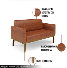 Poltrona Namoradeira Decorativa Isabella Pés Fixo em Madeira Castanho PU Nozes G19 - Gran Belo
